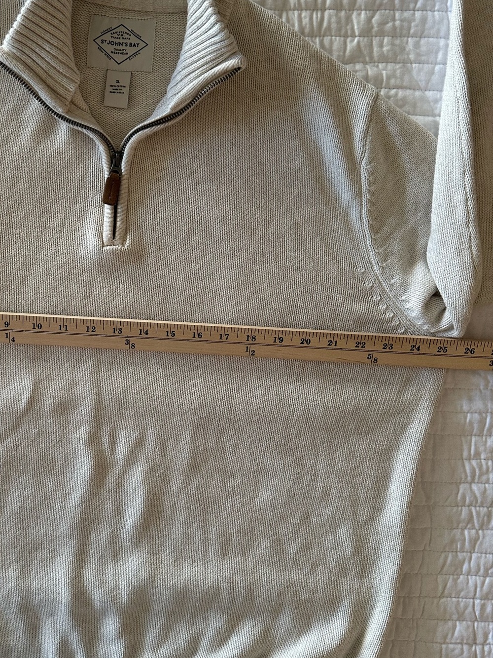 St John’s Bay Oversized Cotton Quarter Zip Sweater Women’s XL Cream Minimalist - Picture 6 of 7